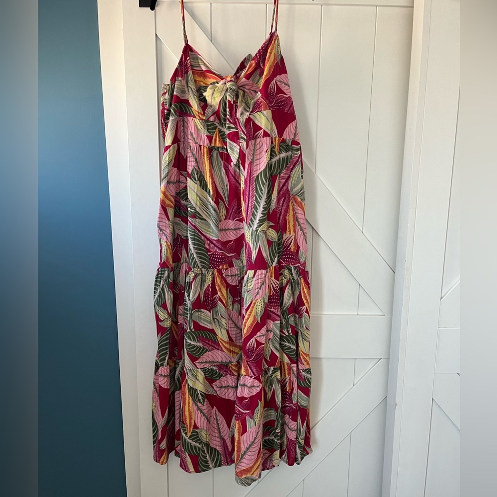 LOFT Beach Tropical Leaf Print Tiered Maxi Dress - XL